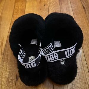 UGG Black Fluffy Slippers